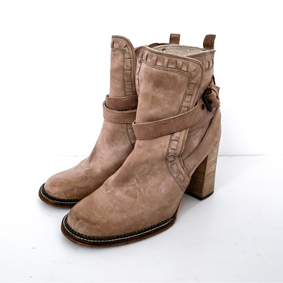 Free People Tan Leather Tall Strappy Buckle Ankle Boots - Picture 2 of 10